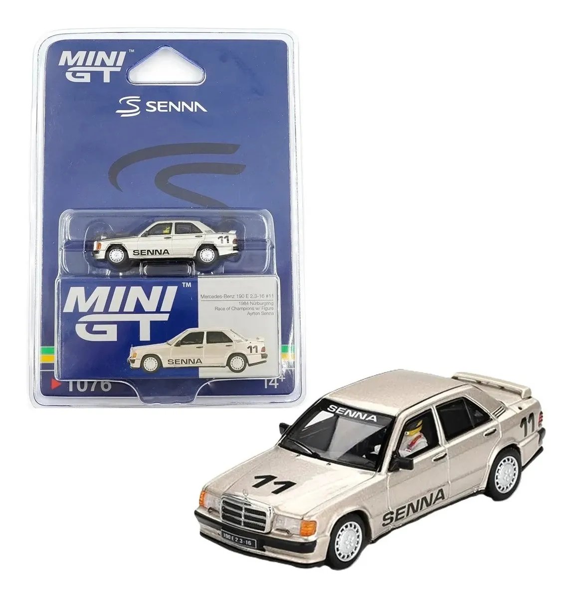 #1076 Mini GT Mercedes-Benz 190 E Ayrton Senna Race Champions Bege